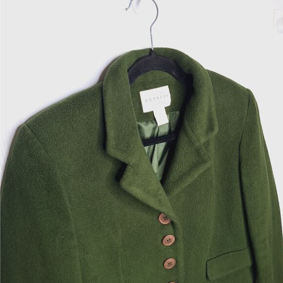 VTG 90s Express Tailleur Compagnie Cropped Blazer Jacket S Bottle Green Fleece - Picture 4 of 11